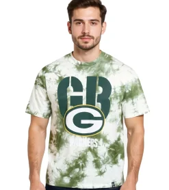 T-Shirts & Tank Tops*RE:COVERED X NFL Green Bay Packers Herren T-Shirt mit Logo-Print Baumwoll-Shirt Rundhals-Shirt RCNFL1394 Grün/Weiß