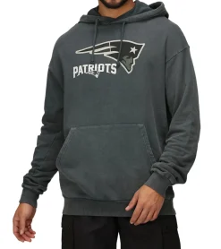 Pullover & Sweater*RE:COVERED X NFL Herren Kapuzen-Pullover mit PATRIOTS Schriftzug Baumwoll-Hoody Langarm-Shirt RCNFL1318F Grau