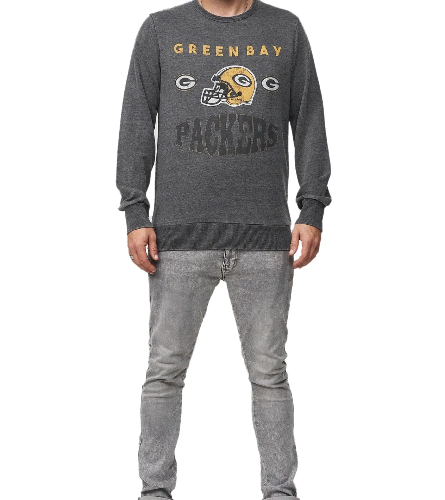 Pullover & Sweater*RE:COVERED X NFL Herren Rundhals-Pullover mit 窶寂雑reen Bay Packers-Print Langarm-Shirt Sweat-Shirt MMNFL991 Dunkel-Grau