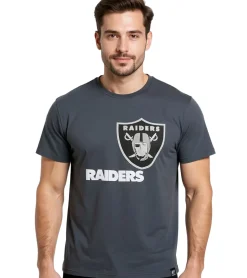 T-Shirts & Tank Tops*RE:COVERED X NFL Herren T-Shirt Las Vegas Raiders Logo Baumwoll-Shirt Rundhals-Shirt RCNFL1317G Grau