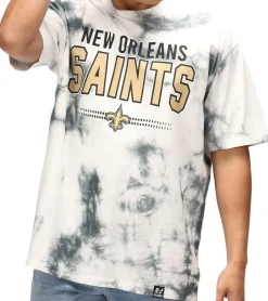 T-Shirts & Tank Tops*RE:COVERED X NFL Herren T-Shirt New Orleans Saints Logo-Schriftzug Baumwoll-Shirt Rundhals-Shirt RCNFL1395 Grau