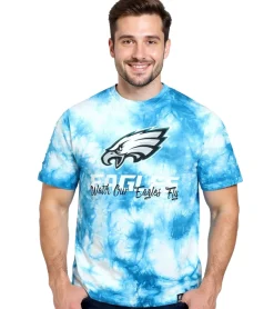 T-Shirts & Tank Tops*RE:COVERED X NFL Herren T-Shirt mit Philadelphia Eagles Print Baumwoll-Shirt Rundhals-Shirt RCNFL1393 Blau/Weiß