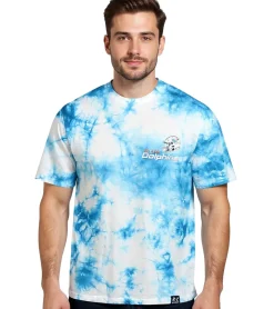 T-Shirts & Tank Tops*RE:COVERED X NFL Herren T-Shirt mit Miami Dolphins Print Baumwoll-Shirt Rundhals-Shirt RCNFL1388 Blau/Weiß