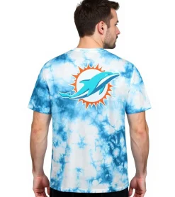 T-Shirts & Tank Tops*RE:COVERED X NFL Herren T-Shirt mit Miami Dolphins Print Baumwoll-Shirt Rundhals-Shirt RCNFL1388 Blau/Weiß
