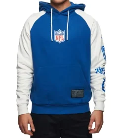 Große Größen|Pullover & Sweater*RE:COVERED X NFL Indianapolis Colts For the Shoe Herren Kapuzen-Pullover mit Logo-Print Baumwoll-Hoody Langarm-Shirt RCNFL1569 Blau/Weiß