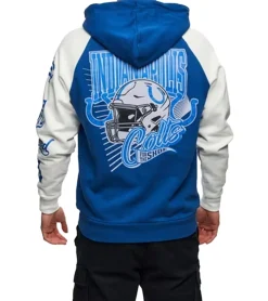 Große Größen|Pullover & Sweater*RE:COVERED X NFL Indianapolis Colts For the Shoe Herren Kapuzen-Pullover mit Logo-Print Baumwoll-Hoody Langarm-Shirt RCNFL1569 Blau/Weiß