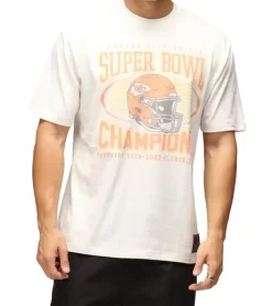 Große Größen|T-Shirts & Tank Tops*RE:COVERED X NFL Kansas City Chiefs Herren T-Shirt mit Champions-Print Baumwoll-Shirt RCNFL1559 Ecru-Weiß