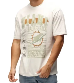 Große Größen|T-Shirts & Tank Tops*RE:COVERED X NFL Miami Dolphins Herren T-Shirt mit großem Front-Print Baumwoll-Shirt RCNFL1558 Ecru-Weiß