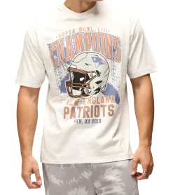Große Größen|T-Shirts & Tank Tops*RE:COVERED X NFL New England Patriots Herren T-Shirt mit World Champions-Print Baumwoll-Shirt RCNFL1561 Ecru-Weiß