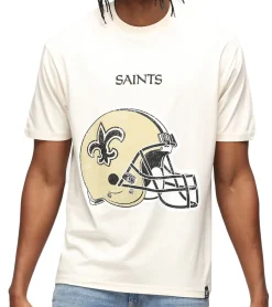 T-Shirts & Tank Tops*RE:COVERED X NFL New Orleans Saints Herren T-Shirt mit Logo-Schriftzug Baumwoll-Shirt Rundhals-Shirt MMNFL1194 Beige