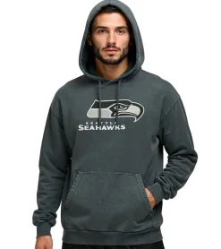 Große Größen|Pullover & Sweater*RE:COVERED X NFL Seattle Seahawks Herren Kapuzen-Pullover mit Logo-Schriftzug Baumwoll-Hoody RCNFL1318J Grau