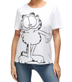Tops & T-Shirts*RE:COVERED X nickelodeon Damen T-Shirt mit Garfield-Print Baumwoll-Shirt Rundhals-Shirt RCVCM5958 Weiß