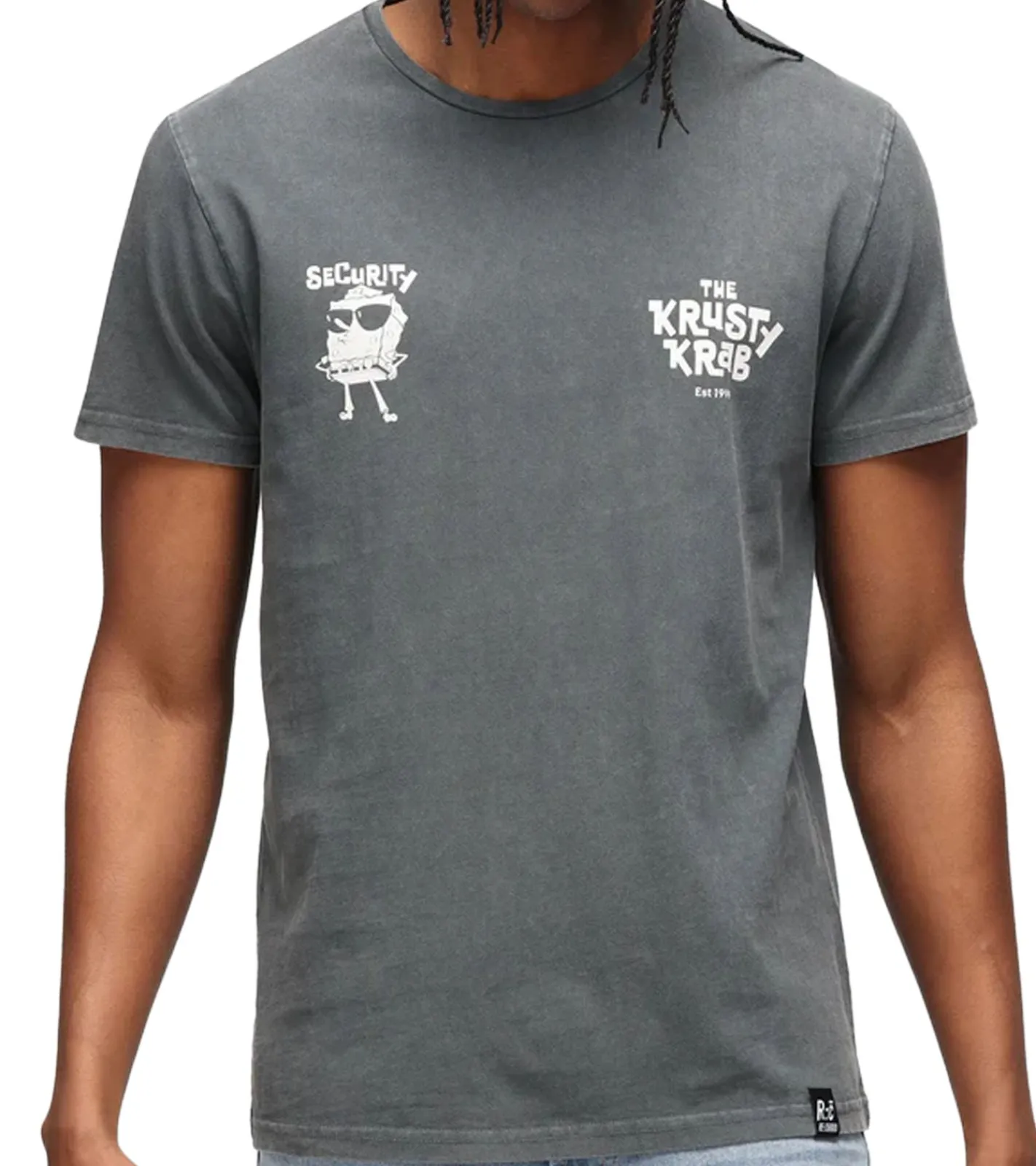 T-Shirts & Tank Tops*RE:COVERED X nickelodeon Herren T-Shirt SpongeBob Schwammkopf Design Baumwoll-Shirt Rundhals-Shirt MMVCM268 Grau