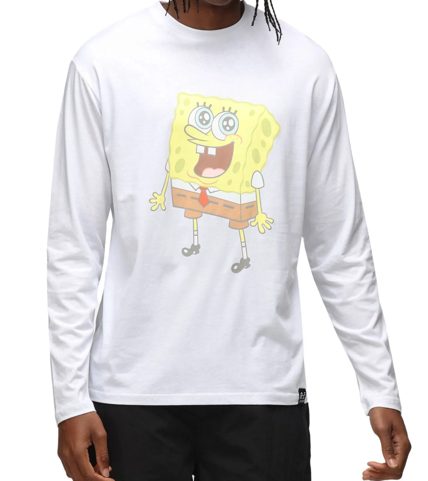 Pullover & Sweater*RE:COVERED X nickelodeon Herren Langarm-Shirt SpongeBob Schwammkopf Design Baumwoll-Pullover Rundhals-Shirt MMVCM272 Weiß