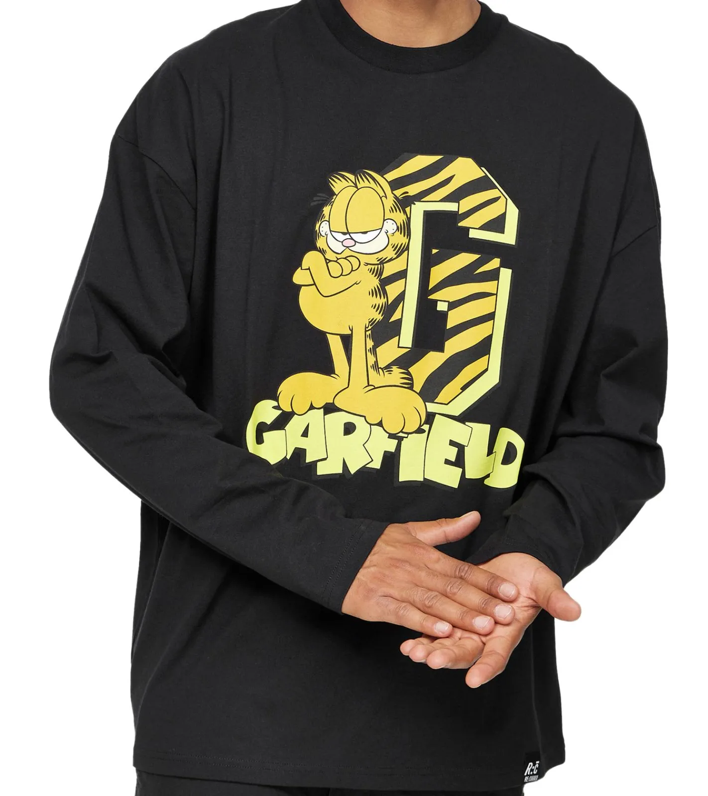T-Shirts & Tank Tops|Pullover & Sweater*RE:COVERED X nickelodeon Herren Rundhals-Shirt mit Garfield-Druck Baumwoll-Longsleeve MMNICK323 Schwarz