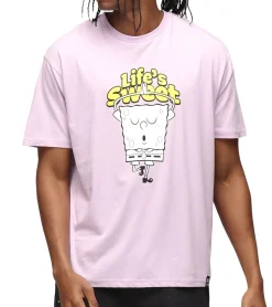 T-Shirts & Tank Tops*RE:COVERED X nickelodeon Herren T-Shirt SpongeBob Schwammkopf Design Baumwoll-Shirt Rundhals-Shirt MMVCM320 Lila