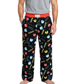 Nachtwäsche & Bademode*RE:COVERED X Pac-Man Loungepants Herren Schlafanzug-Hose mit Pac-Man Allover-Print Pyjama-Hose RCPCM400 Schwarz/Rot