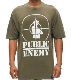 T-Shirts & Tank Tops*RE:COVERED X PUBLIC ENEMY Herren T-Shirt Baumwoll-Shirt mit großem Print Rundhals-Shirt RCBVD3836 Khaki