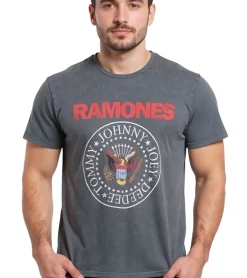 T-Shirts & Tank Tops*RE:COVERED X Ramones Herren T-Shirt mit Logo-Print Baumwoll-Shirt Rundhals-Shirt MMMERCT136 Grau
