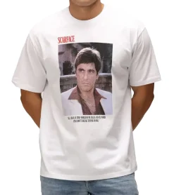 T-Shirts & Tank Tops*RE:COVERED X Scarface Herren T-Shirt mit großem Foto-Print Rundhals-Shirt RCUNV2567 Weiß