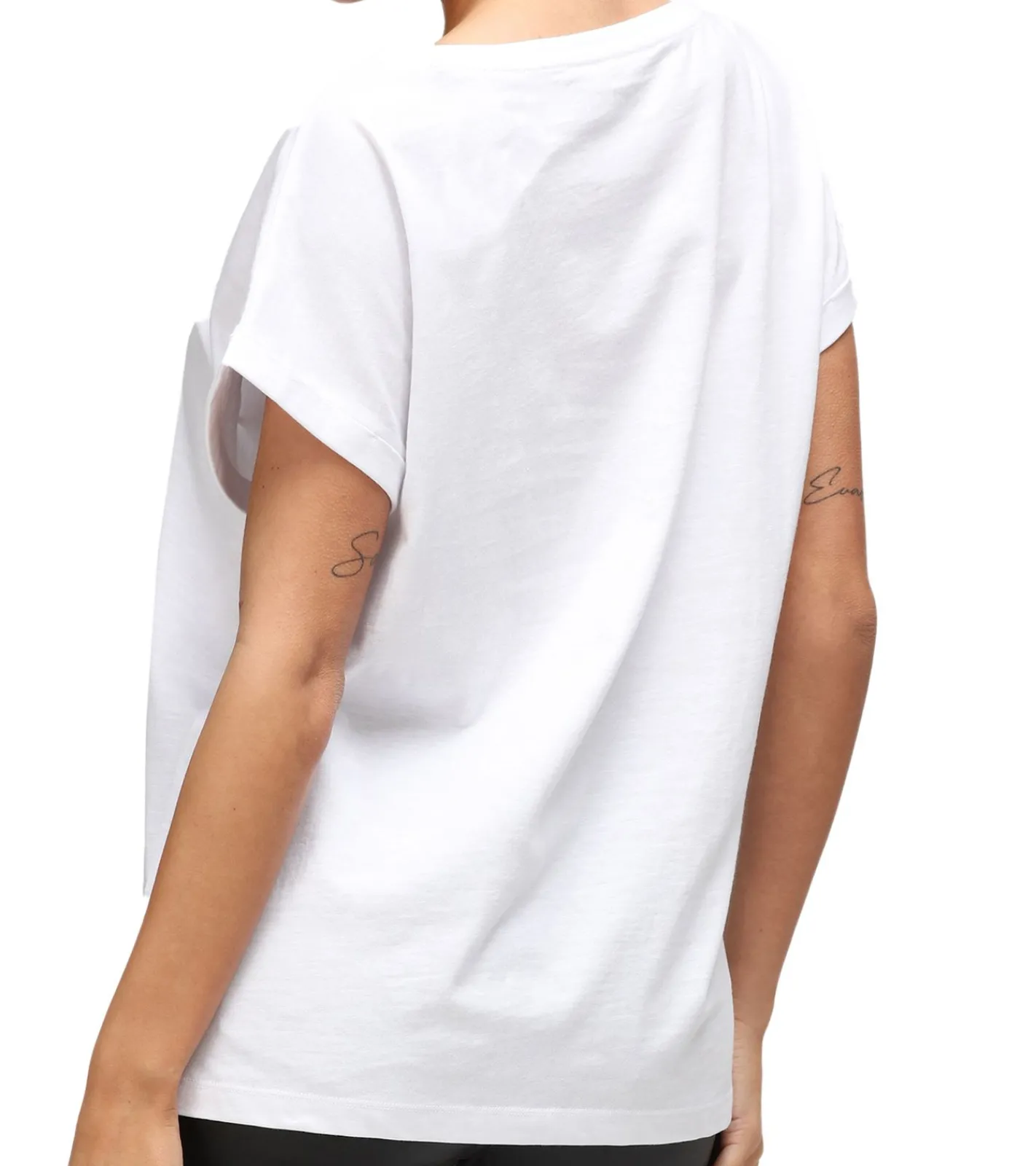 Tops & T-Shirts*RE:COVERED X Schlümpfe Damen T-Shirt mit Schlumpf Print Baumwoll-Shirt Boyfriend-Cut Rundhals-Shirt RCSMF116 Weiß