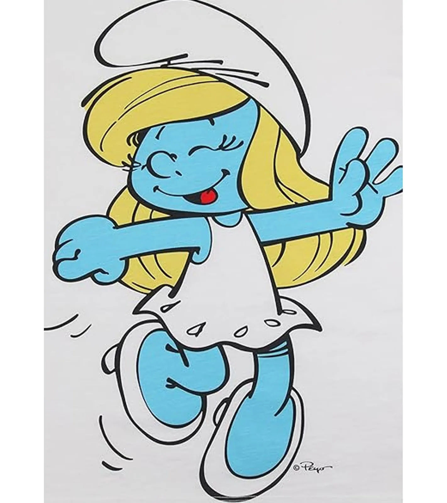 Tops & T-Shirts*RE:COVERED X Schlümpfe Damen T-Shirt mit Schlumpfine Print Baumwoll-Shirt Rundhals-Shirt RCSMF118 Weiß