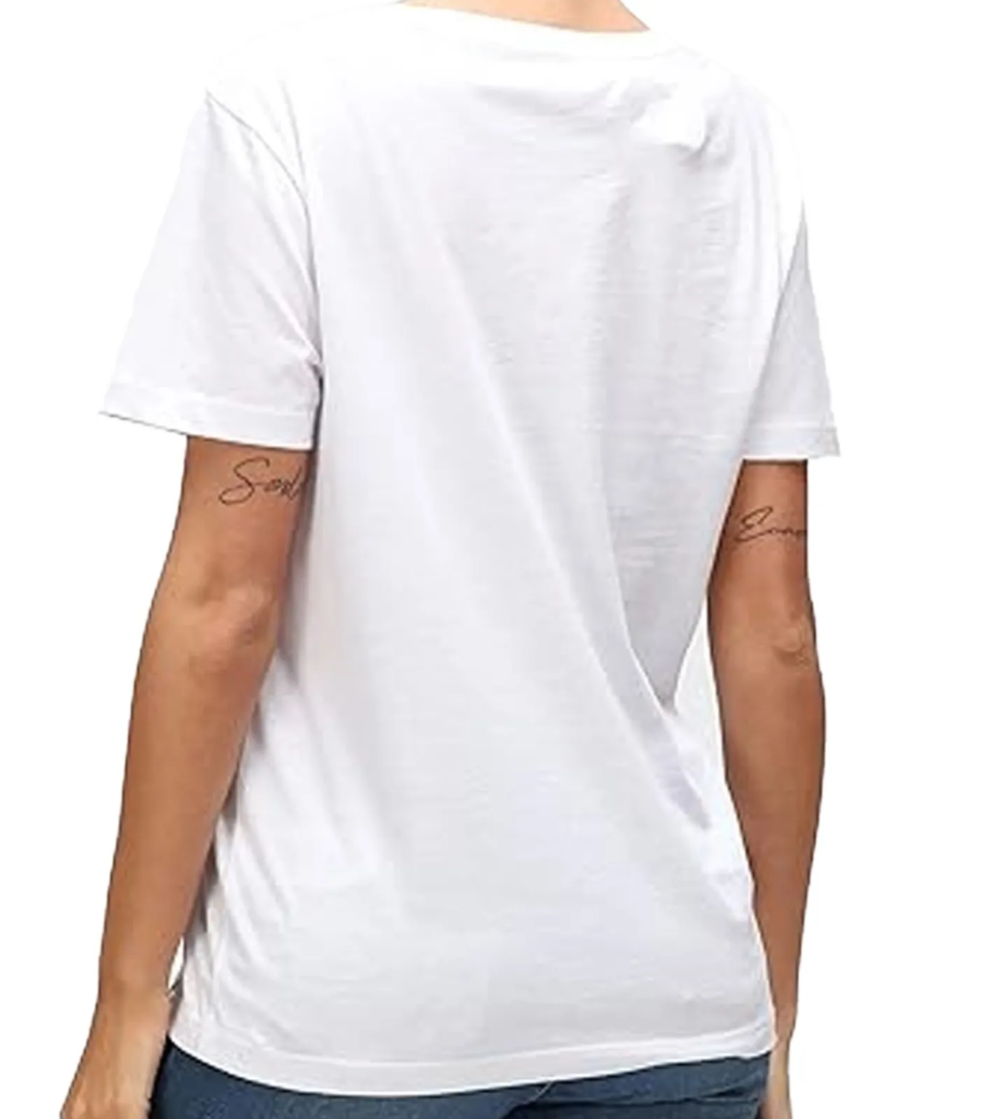 Tops & T-Shirts*RE:COVERED X Schlümpfe Damen T-Shirt mit Schlumpfine Print Baumwoll-Shirt Rundhals-Shirt RCSMF118 Weiß