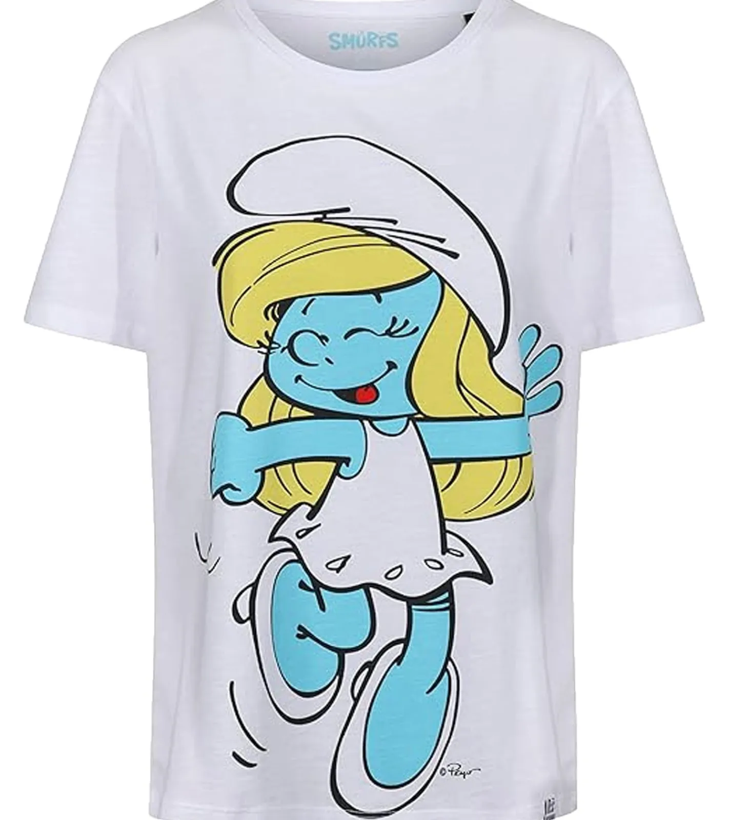 Tops & T-Shirts*RE:COVERED X Schlümpfe Damen T-Shirt mit Schlumpfine Print Baumwoll-Shirt Rundhals-Shirt RCSMF118 Weiß