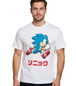 T-Shirts & Tank Tops*RE:COVERED X SEGA Herren T-Shirt mit Sonic-Print Baumwoll-Shirt Rundhals-Shirt MMSEGA708 Weiß