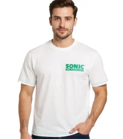T-Shirts & Tank Tops*RE:COVERED X SEGA Herren T-Shirt mit Sonic-Print Baumwoll-Shirt Rundhals-Shirt RCSEGA551 Ecru-Weiß