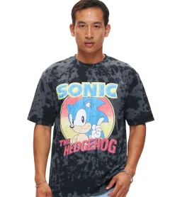 T-Shirts & Tank Tops*RE:COVERED X SEGA Herren T-Shirt mit Sonic-Print Baumwoll-Shirt Rundhals-Shirt RCSEGA550 Grau
