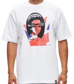 T-Shirts & Tank Tops*RE:COVERED X Sex Pistols Herren T-Shirt God Save the Queen Baumwoll-Shirt mit großem Print Rundhals-Shirt RCBVD3845 Weiß