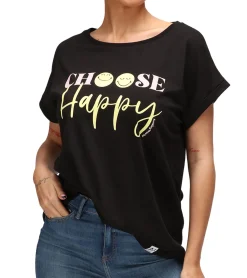 Tops & T-Shirts*RE:COVERED X Smileyworld Choose Happy Damen T-Shirt mit Smiley Print Baumwoll-Shirt Boyfriend-Cut Rundhals-Shirt RCSMLYWD459 Schwarz