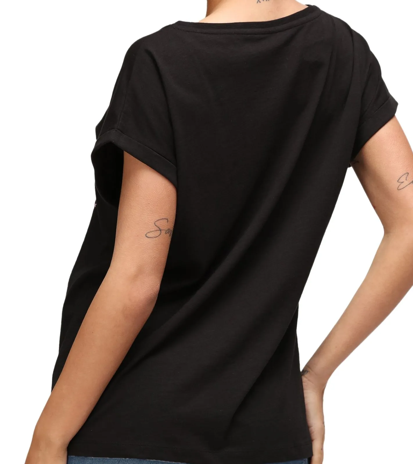 Tops & T-Shirts*RE:COVERED X Smileyworld Choose Happy Damen T-Shirt mit Smiley Print Baumwoll-Shirt Boyfriend-Cut Rundhals-Shirt RCSMLYWD459 Schwarz