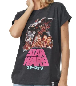 Tops & T-Shirts*RE:COVERED X STAR WARS Damen T-Shirt mit Darth Vader Print Baumwoll-Shirt Kurzarm-Shirt MMSTW2393 Dunkelgrau