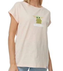 Tops & T-Shirts*RE:COVERED X STAR WARS Damen T-Shirt mit Mandalorian-Print Baumwoll-Shirt MMSTW2418 Apricot