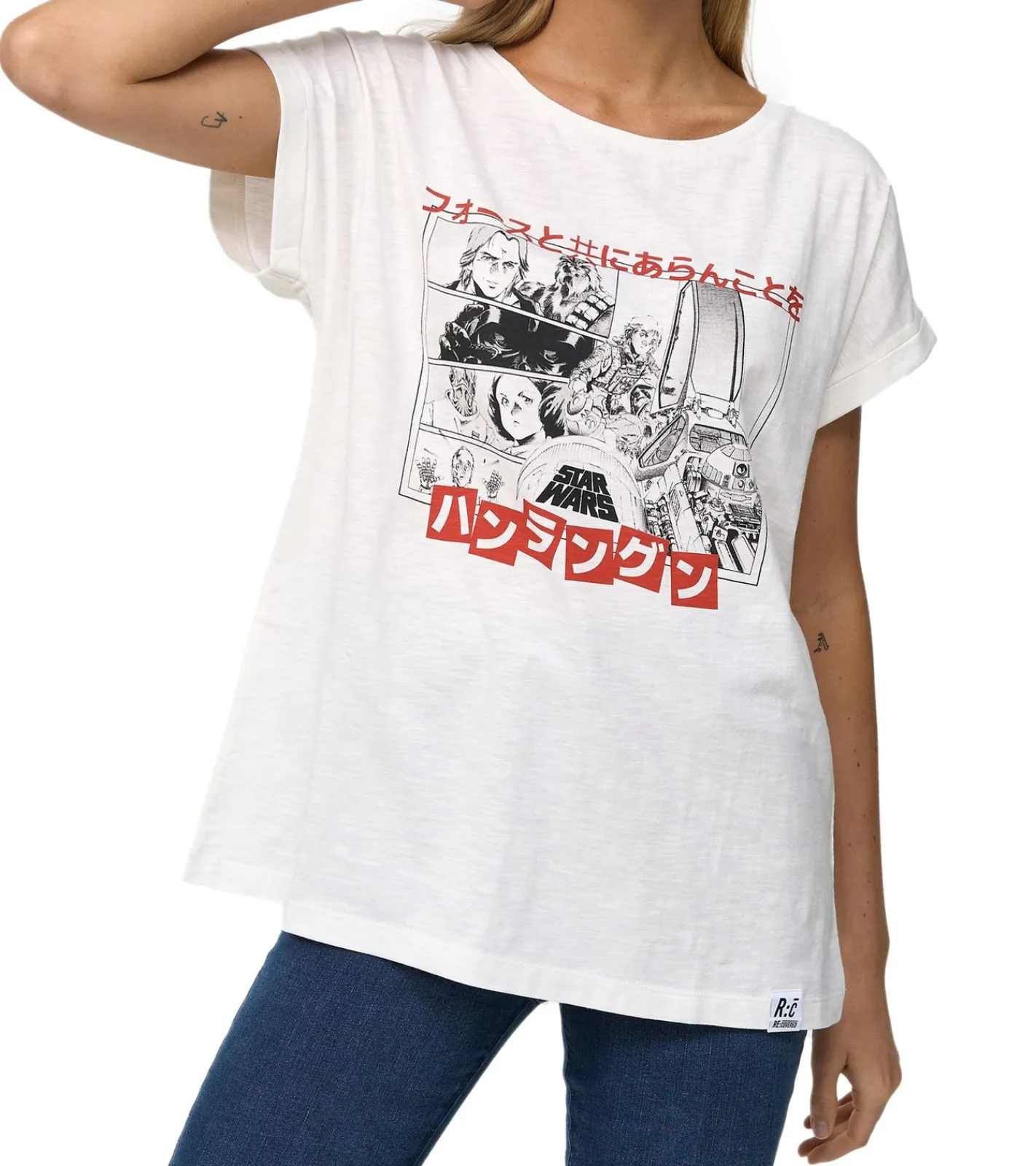 Tops & T-Shirts*RE:COVERED X STAR WARS Damen T-Shirt mit Rebels Manga-Print Baumwoll-Shirt Kurzarm-Shirt MMSTW2395 Ecru-Weiß