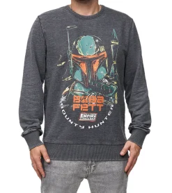 Pullover & Sweater*RE:COVERED X STAR WARS Herren Rundhals-Pullover mit Boba Fett Print Alltags-Sweater mit Baumwollanteil MMSTW2381 Grau