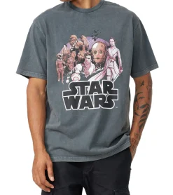 T-Shirts & Tank Tops*RE:COVERED X STAR WARS Herren T-Shirt Print mit Skywalker-Saga-Print Baumwoll-Shirt Kurzarm-Shirt MMSTW2449 Dunkel-Grau