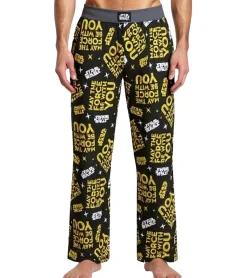 Nachtwäsche & Bademode*RE:COVERED X Star Wars Loungepants Herren Schlafanzug-Hose mit "The Force Be With You" Print Pyjama-Hose PCSTW1828 Schwarz/Gelb