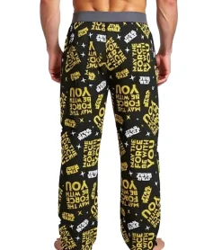 Nachtwäsche & Bademode*RE:COVERED X Star Wars Loungepants Herren Schlafanzug-Hose mit "The Force Be With You" Print Pyjama-Hose PCSTW1828 Schwarz/Gelb