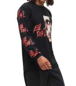 Pullover & Sweater*RE:COVERED X Studio Canal Evil Dead 2 Herren Langarm-Shirt mit Horror-Gesichtsprint Baumwoll-Longsleeve Pullover RCSTC115 Schwarz