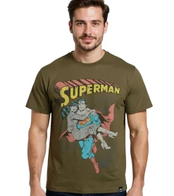 T-Shirts & Tank Tops*RE:COVERED X SUPERMAN DC Herren T-Shirt mit Comic-Print Baumwoll-Shirt Rundhals-Shirt RCWARN555 Khaki