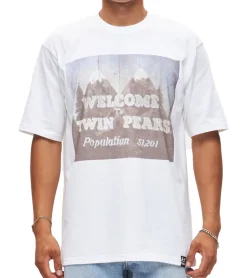 T-Shirts & Tank Tops*RE:COVERED X Twin Peaks Herren T-Shirt mit großem Front-Print Baumwoll-Shirt Kurzarm-Shirt RCVCM692 Weiß