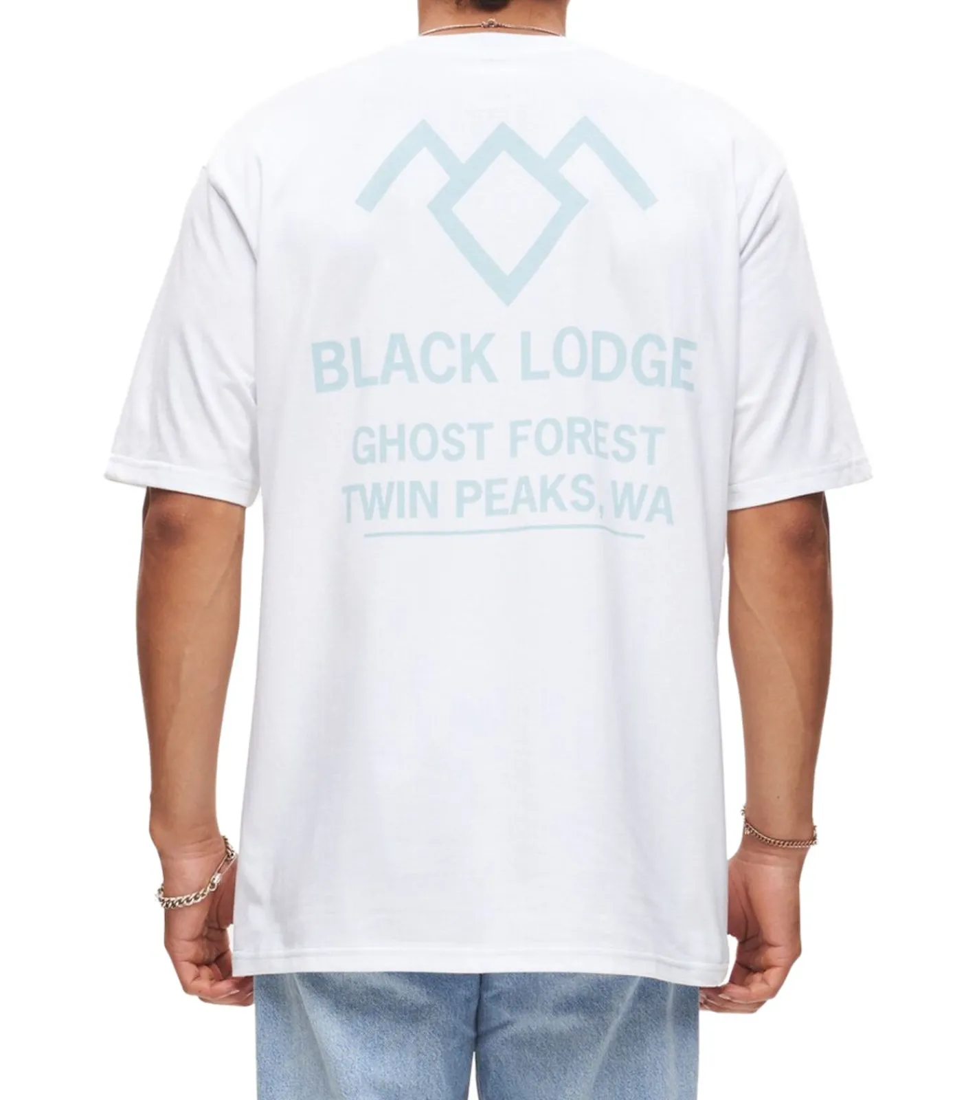 T-Shirts & Tank Tops*RE:COVERED X Twin Peaks Herren T-Shirt mit großem Front-Print Baumwoll-Shirt Kurzarm-Shirt RCVCM692 Weiß