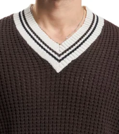 Pullover & Sweater*REDEFINED REBEL Cone Herren Baumwoll-Pulli Strick-Pullover Langarm-Shirt 212098 Dunkelbraun/Weiß