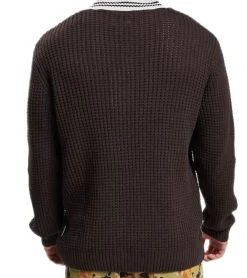 Pullover & Sweater*REDEFINED REBEL Cone Herren Baumwoll-Pulli Strick-Pullover Langarm-Shirt 212098 Dunkelbraun/Weiß