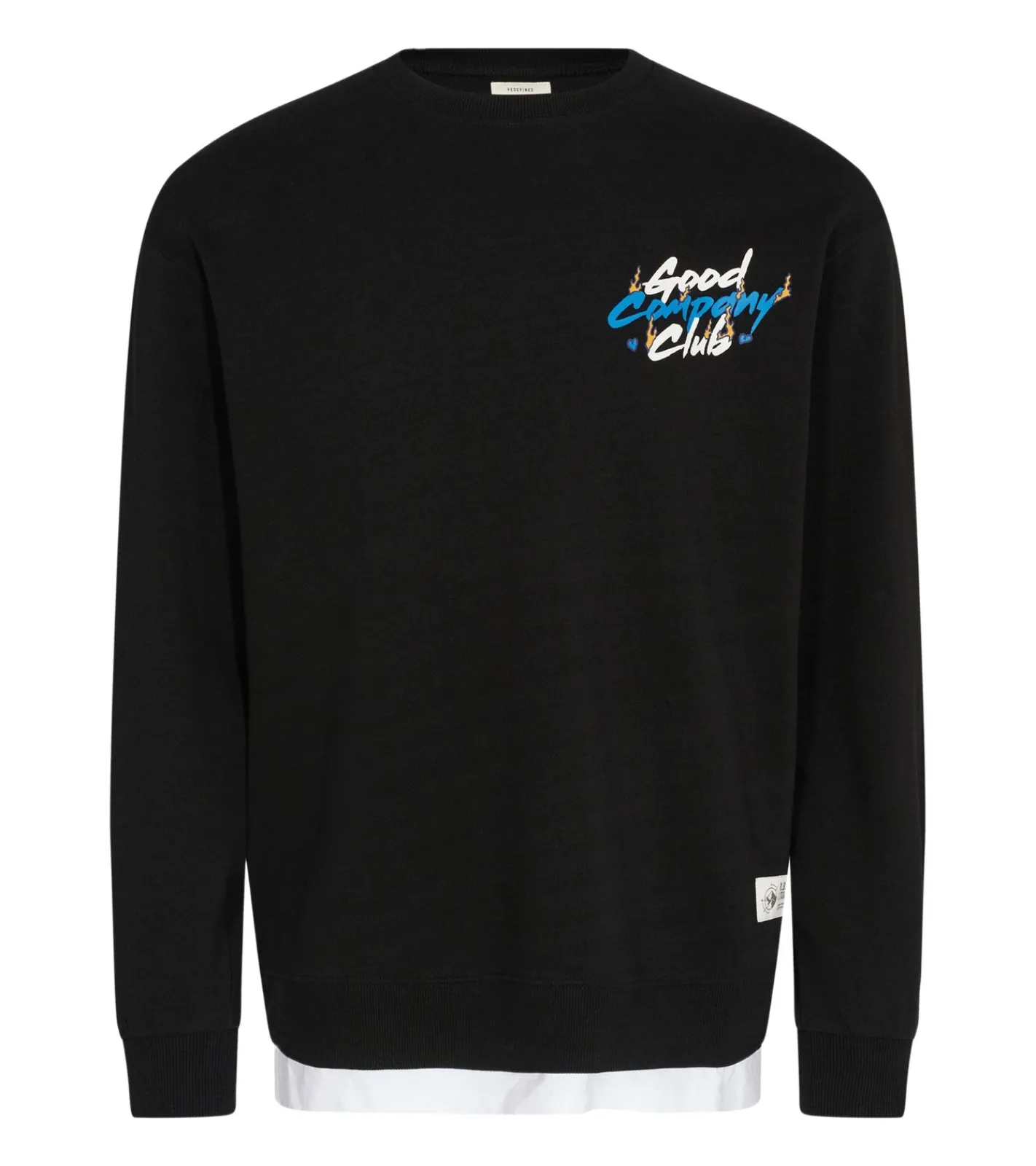 Pullover & Sweater*REDEFINED REBEL Herren Sweatshirt mit Front- und Rückenprint Baumwoll-Pullover im 2-Lagen-Look 223086 Schwarz/Weiß