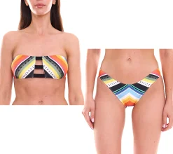 Wassersport|Bademode & Nachtwäsche*RIP CURL Beach Bazaar Damen mit Clip-Verschluss oder Bikini-Unterteil Bandeau-Bikini Bikini-Hose Bademode GSILC5 Bunt Bikini-Oberteil