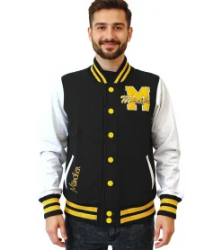 Pullover & Sweater|Jacken & Mäntel*ROBIN RUTH München Herren College-Jacke mit Schriftzug Frühlings-Jacke mit Stickerei Übergangs-Jacke Sweat-Jacke FMCN-B Schwarz/Gelb